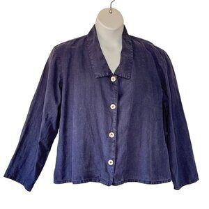 Two Star Dog Hemp Shirt Jacket Navy Blue Button Front Back Pleat Cottage  Large